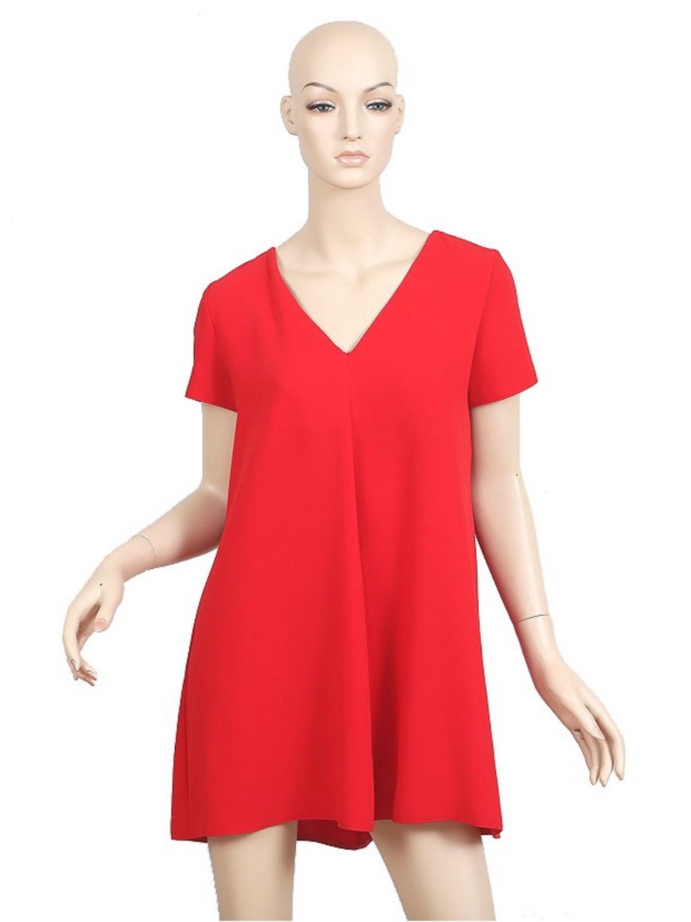 Zara Bright Red V-Neck Mini Dress Small New